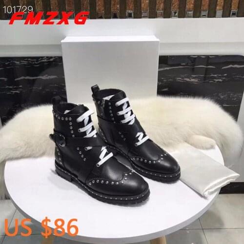 Fashion Rivet Women Motorcycle Boots High Quality Top Brand Genuine Leathe Winter Boot For Women Designer Woman Booties Boots