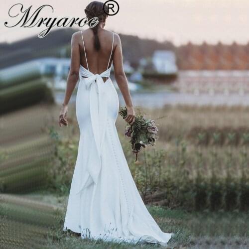 Mryarce Elegant Crepe Mermaid Wedding Dresses Amazing Bow Open Back Flexible Bridal Gowns