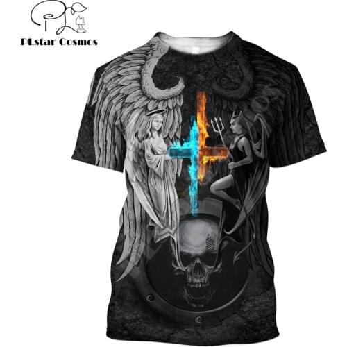 Satanic Skull Angel And Demon 3D All Over Printed Men t shirt Summer Fashion Harajuku short Sleeve Tee shirts Unisex tops TX-11