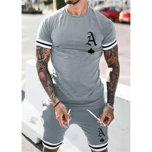 Mens Summer Outfit 2-Piece Set Short Sleeve T Shirts and Shorts Sweatsuit Sportswear