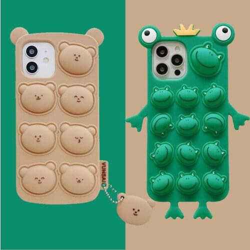 Bubble Bear and Frog with Pendant Phone Case for iphone 11 12 Pro MAX Mini X XS XR SE 6 7 8 Plus Cartoon Cute Soft Back Case #S0