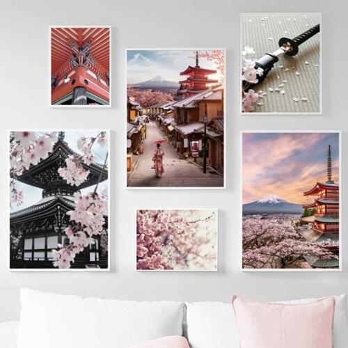 Nagoya Samurai Sakura Fuji Mountain Japan Wall Art Canvas Painting Nordic Posters And Prints Wall Pictures For Living Room Decor