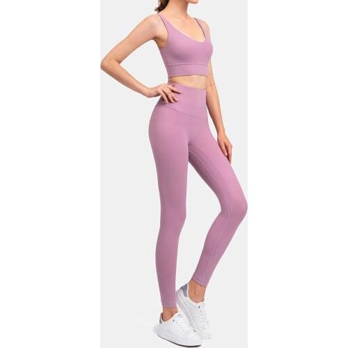 2021 Autumn New Nude Gathered Bra Without Embarrassment Line Sports Suit Fitness Yoga Suit Two Set Dry Fast V047