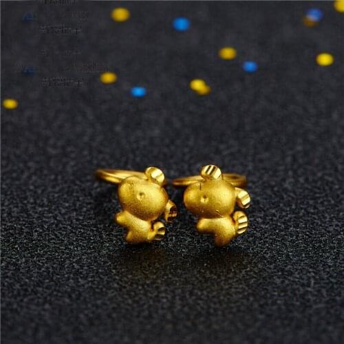 New Arrival Solid 24K Yellow Gold Earrings 999 Gold Cute Dog Stud Earrings 1.57g