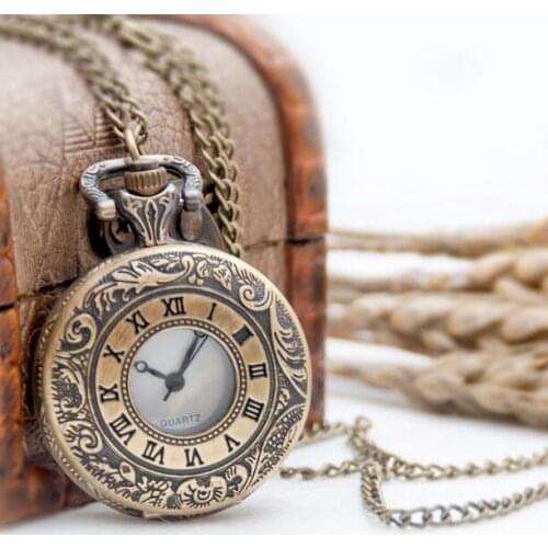 New Fashion quartz Bronze antiques Roman numerals Hollow out pendant Necklace pocket watches gift