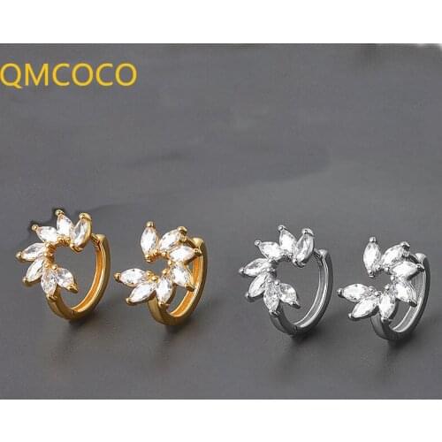 QMCOCO 2021 New European And American Light Luxury Fashion Zircon Flower Earrings And Ear Buttons For Womens Ear Accessories
