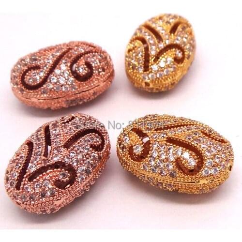 15x11mm Oval Hollow Micro Pave Brass Metal Zircon CZ Crystal European Charms Spacer Beads Connector Jewelry Findings Settings