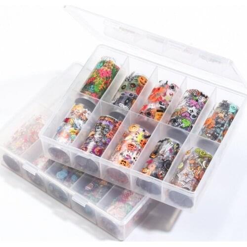 10 Rolls Halloween Christmas Nail Art Transfer Foil Sticker Wraps 4*100cm Mixed Styles Nail Decorations Manicure Accessories