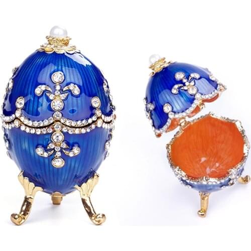Blue Novel Pendant Jewelry Box Vintage StyleTrinket Box Alloy Crystal Drill Faberge Egg Necklace Jewellery Organizer