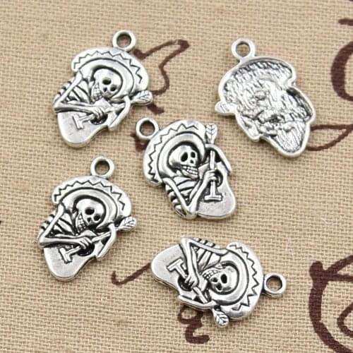 15pcs Charms Skull Sombrero With Guitar 22x15mm Antique Making Pendant fit,Vintage Tibetan Bronze,DIY Handmade Jewelry