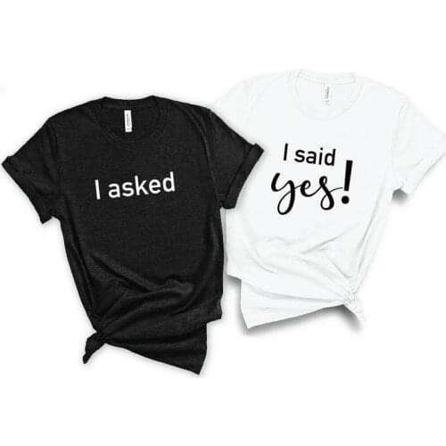 L asked I said yes bridesmaids Bridal Shower shirt Women Bachelorette Party Fashion Letter Graphic Short Sleeve Top Tee Cotton