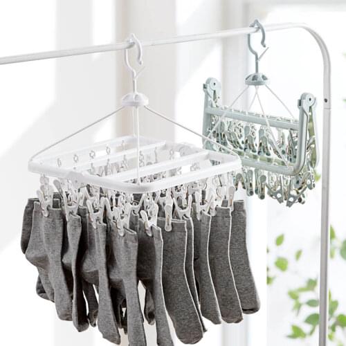 OTHERHOUSE 32 Clips Foldable Clothing Rack Laundry Clothes Hanger Rotatable Drying Rack For Bra Socks Underware Clothespin