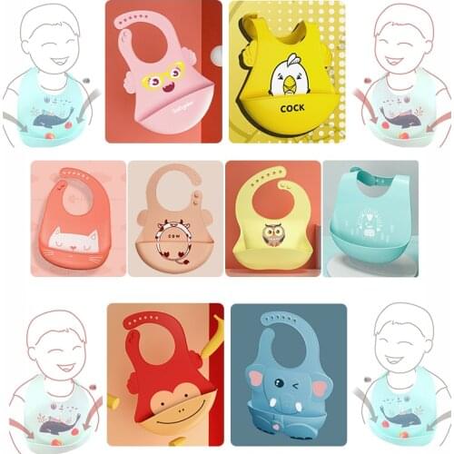 2021New Baby Bib Adjustable Different styles Animal Picture Waterproof Saliva Dripping Bib Soft Edible Silicone As For Kids Gift