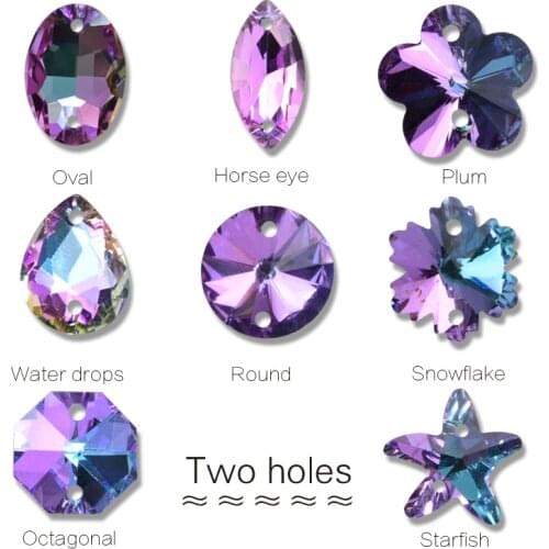 Hight quality sewing rhinestones purple two holes Butterfly heart star glass stone rhinestones for diy wedding dress accessories