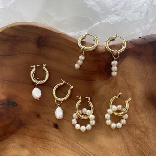 U-Magical Vintage Natural Freshwater Pearl Beaded Dangle Earrings for Women Multiple Gold Circle Hollow Out Earrings Jewelry
