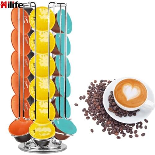 Rotatable Coffee Pod Holder Stainless Steel Display Capsule Rack 24Cups For Dolce Gusto Capsule Tower Stand Storage Shelves