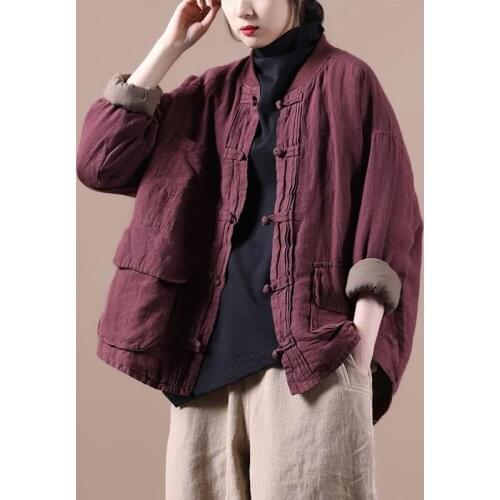2021 New Arrival Winter Arts Style Women Casual Loose Long Sleeve Single Breasted Parka O-neck Pocket Design Cotton Coat W583