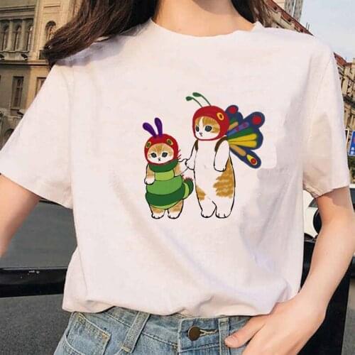 Ladies Cute Cartoon Cat Graphic Printed Tshirts Summer New Fashion Short Sleeve Women T-shirt Girls Harajuku Casual Tops Tee