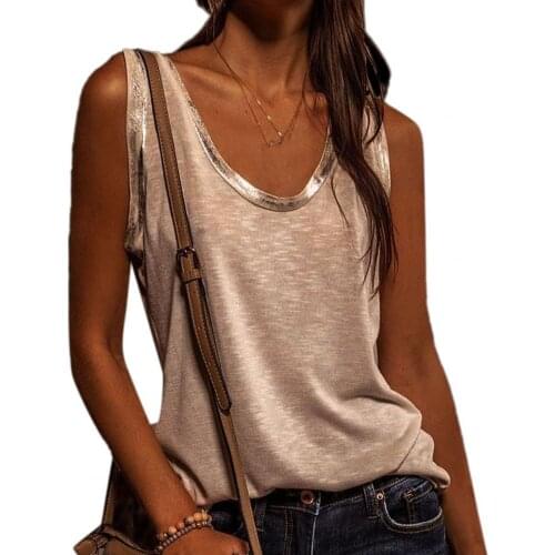 2021 Spring Summer Vest Sleeveless Loose Blouse Women Fashion O Neck Gold Stamping Neckline Tank Top топик женский