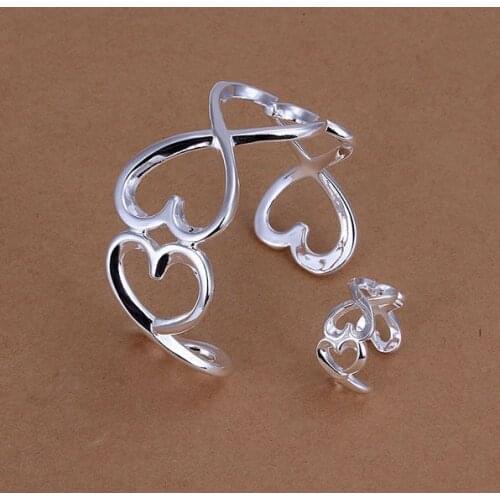 S238 925 Hot Selling Silver Color Jewelry Sets For Women Fashion Jewelry Set Heart To Heart Ring Bangle S238 /anfajema Ayxajqea