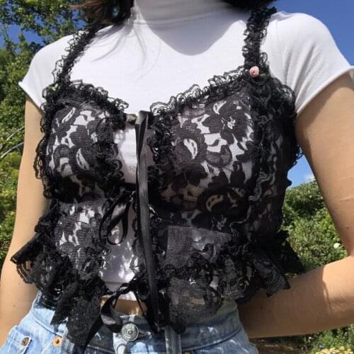 Female Vest, Women’ s Lace Floral V-Neck Sleeveless Crop Top Backless Camisole for Summer, Black, S/M/L