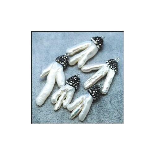 Natures shell pendants with rhinestone for earring making accessories natural cultured freshwater pearl pendants
