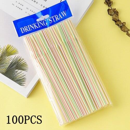 100pcs/pack Disposable Plastic Drinking Straws Multi-Color Striped Bendable Beverage Straws Birthday Celebration Party Supplies