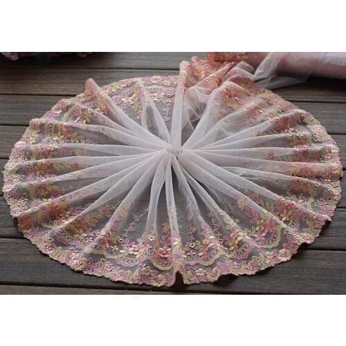 2 Yards Lace Trim Exquisite Pink Flowers Embroidered Tulle Lace 8.26 Inches Wide High Quality