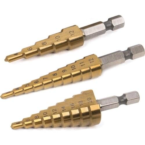 3-12 4-12 4-20 Drill Bits 3 PCS/Set Metric Size Small HSS Steel Titanium Step Spiral Flute The Pagoda Shape Hole Cutter Steel