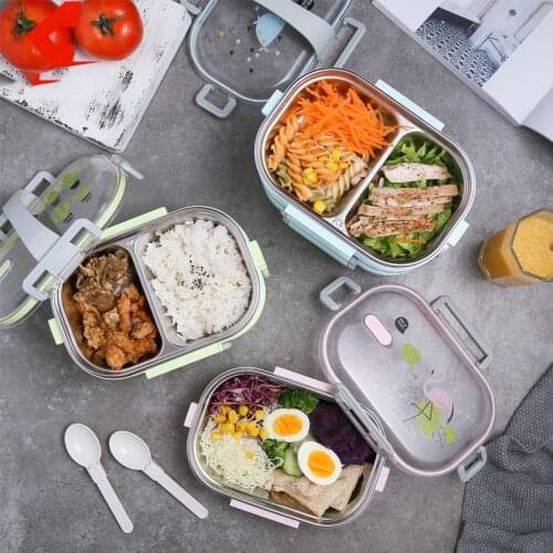 304 Stainless Steel Plastic Leakproof Lunch Box School Tableware Student Child Portable Sealed Multi-layer Food Container