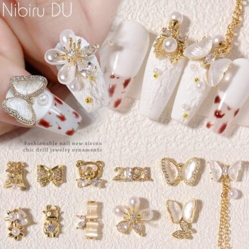 2pcs 3D Nail Butterfly Flower Rhinestone 2021 Nail Art Charms Crystal Nails Parts Accessories Decoration Manicure Beauty Tools