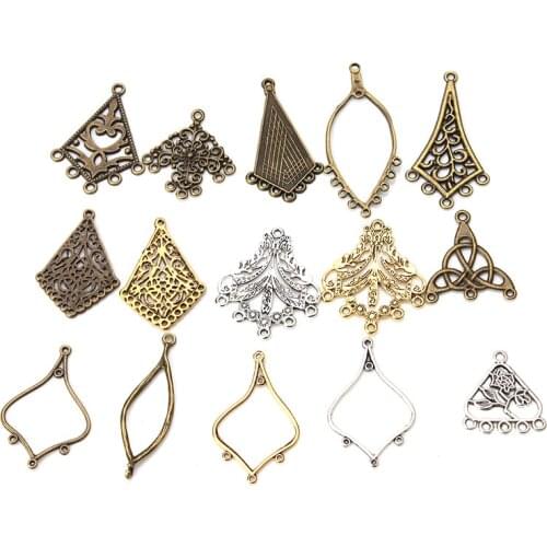 6pcs/lot 34*24mm Earring accessories metal connector retro pattern hollow pendent diy jewelry connector