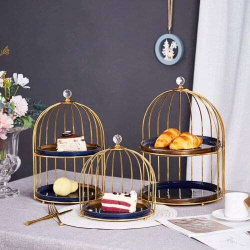 8/in inch Bird Cage Cake Stand Dessert Fruit Display Ceramic Accent Plates Tableware