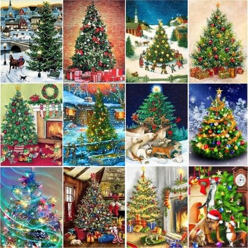Christmas 5D Diy Diamond Painting Full Drill Diamond Embroidery Christmas Tree Scenery Cross Stitch Mosaic Home Wall Decor Gift
