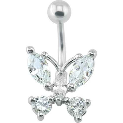 Butterfly belly ring navel piercing butterfly stainless steel women jewelry zirconia jewelry belly bar fake piercings ombligo