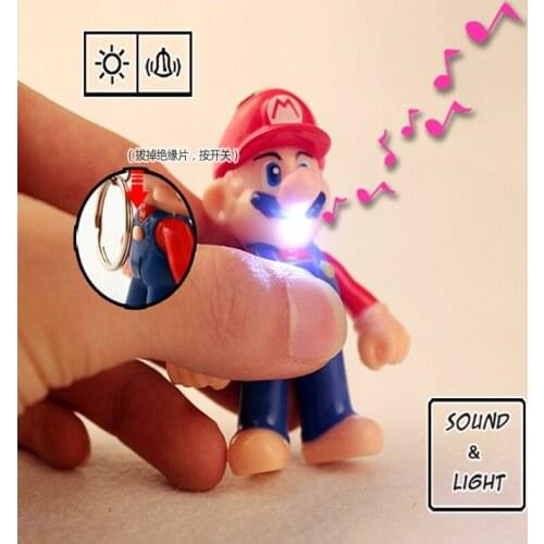 Game Mario bro LED luminous sounding keychain flashlight anime figure bag pendant cartoon key ring man woman birthday gifts toy