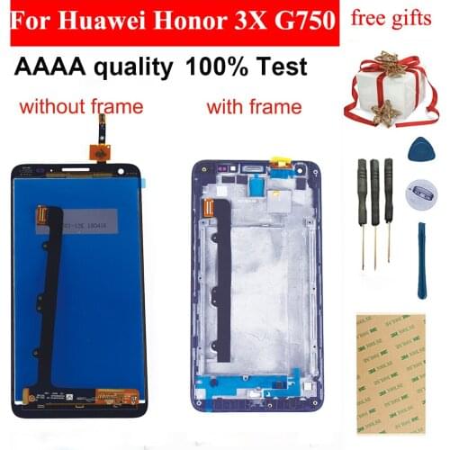 For Huawei Honor 3X G750 G750-T01 G750-T00 G750-U10 Touch Screen Digitizer Sensor Glass + LCD Display Monitor Assembly Frame