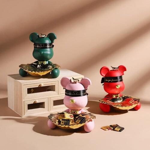 Resin Bear Figurines Moden Crafts Animals Miniature Cute Ornaments Home Office Decoration Storage Coin Bank Desk Storage