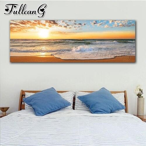 FULLCANG Sunset golden sea landscape diy 5d full square round drill diamond embroidery large mosaic canvas painting FC3215