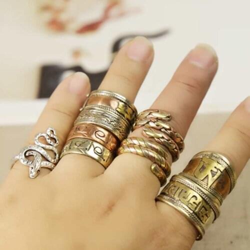 Hot sell new - free shipping tibet Six word Proverbs silver luck Thumb Ring