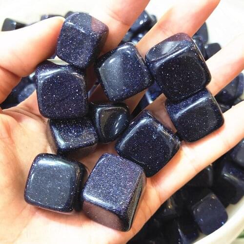 Crystal Tumbled stone natural Blue sandstone Quartz gravel cube palm stone Reiki Healing