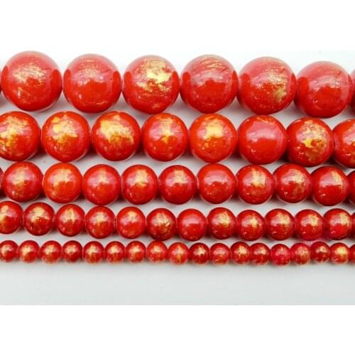 Natural Golden Rainbow Jades Round Loose Stone Beads 4 6 8 10 12mm DIY Gold Red Color Stone Beads For Jewelry Making 15