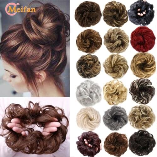 MEIFAN Curly Hair Chignon Heat Resistant Synthetic Elastic Hair Bands Lady Hair Bun for Brides/Party Scrunchies Donut Chignon