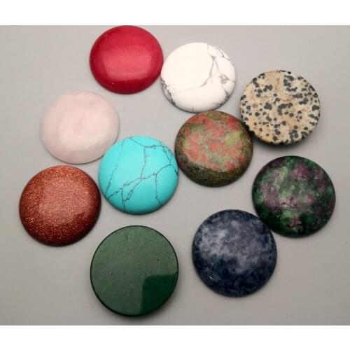 Fashion mixed 10pcs natural stone Cabochon bead no hole 35MM Single arc jewelry Ring accsories Free shipping wholesale
