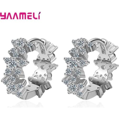 Fashion Trendy Female Jewelry 925 Sterling Silver Cubic Zircon Plum Flower Hoop Earrings For Women Girl Gifts Wholesale