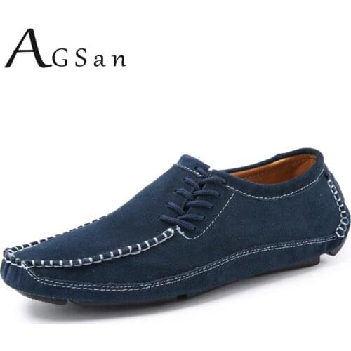 AGSan Men Genuine Leather Casual Shoes Handmade Loafers Driving Shoes for Men Suede Leather Mens Moccasins Big Size 38-47 Green