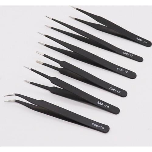 Stainless steel precision ESD anti-static tweezers pointed elbow can be customized tools birds nest clip grafting eyelash tweez