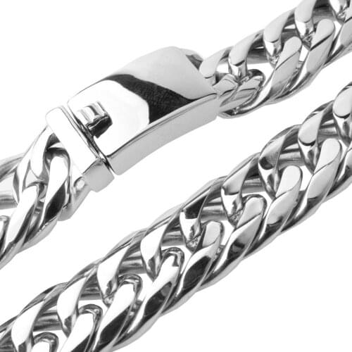 News Arrival 16mm Stainless Steel Curb Cuban Miami Chain Necklace Boys Mens Fashion Jewelry Clasp Link Silver Color Necklace