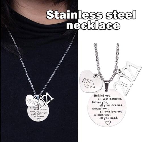 2021 Graduation Cap Necklace Stainless Steel Charms Jewelry Gifts Silver Color Link Chain Necklaces for Men Women Girls Boys