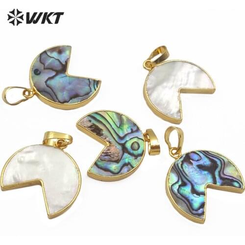 WT-JP180 WKT Natural Abalone Shell Pendant Horn Shape Abalone Shell Gold Electroplated Pendant Women Fashion Pendant Jewelry